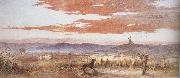 Frederick james shields Gathering the Flock at Sunset (mk37) oil painting artist